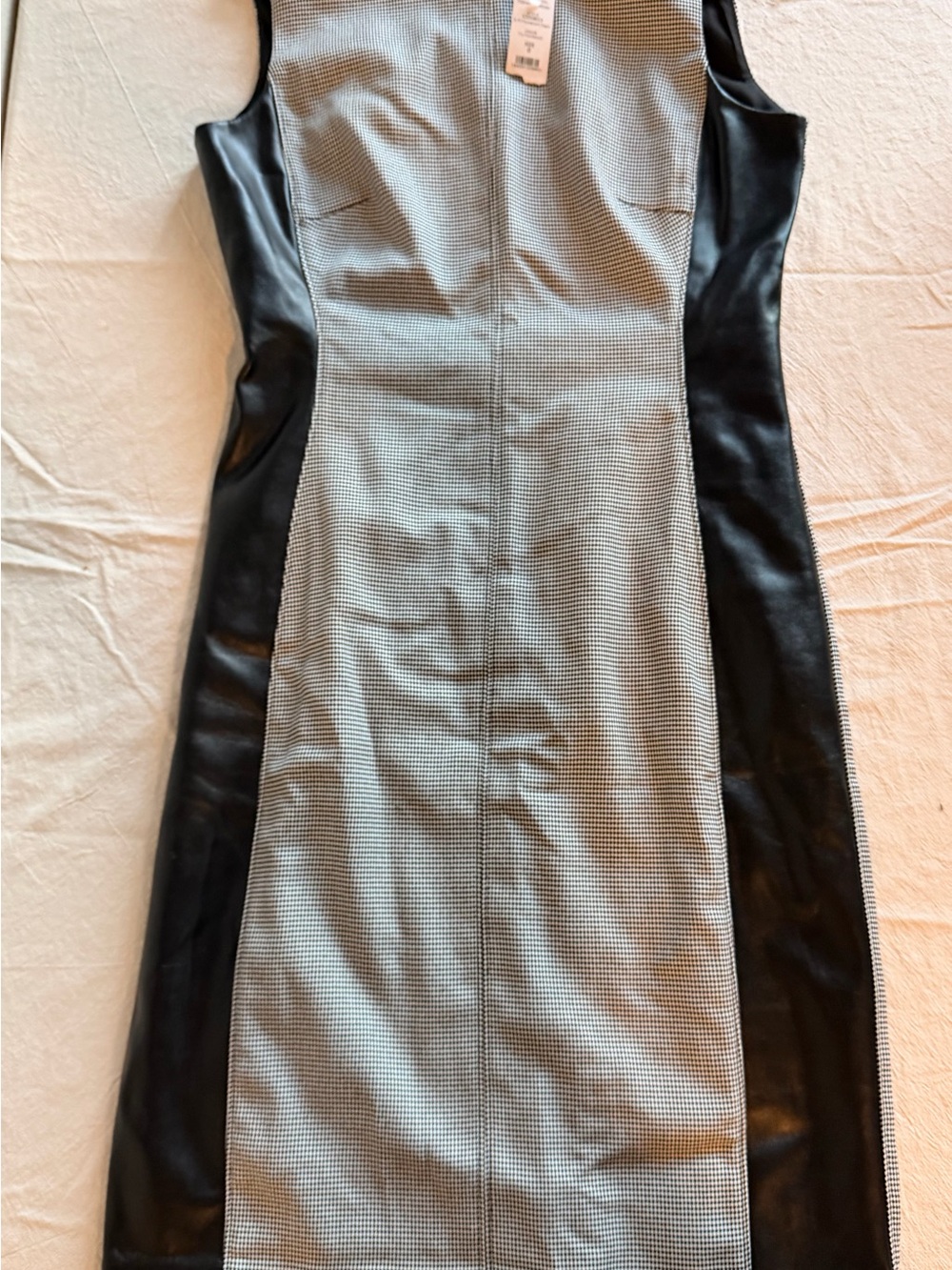 White House Black Market Black and Gray Faux Leather Panel Sheath Dress